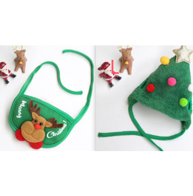 HKM-3133629 Christmas Cartoon Dog Cat Saliva Towel Bib and Hats for Pets up to 15kg