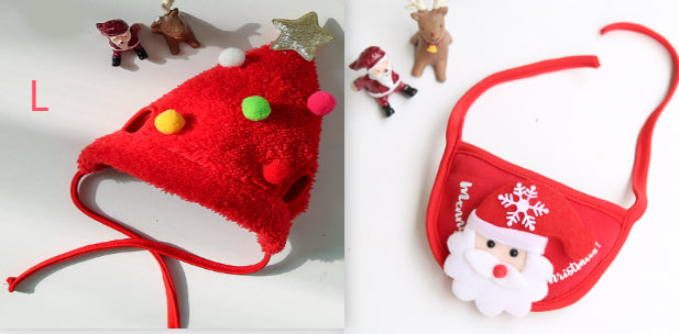 HKM-3133629 Christmas Cartoon Dog Cat Saliva Towel Bib and Hats for Pets up to 15kg