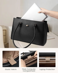 HKM-313363 Waterproof PU Leather Laptop Tote Bag for 15.6 Inch Laptops - Stylish Office Handbag and Messenger Bag