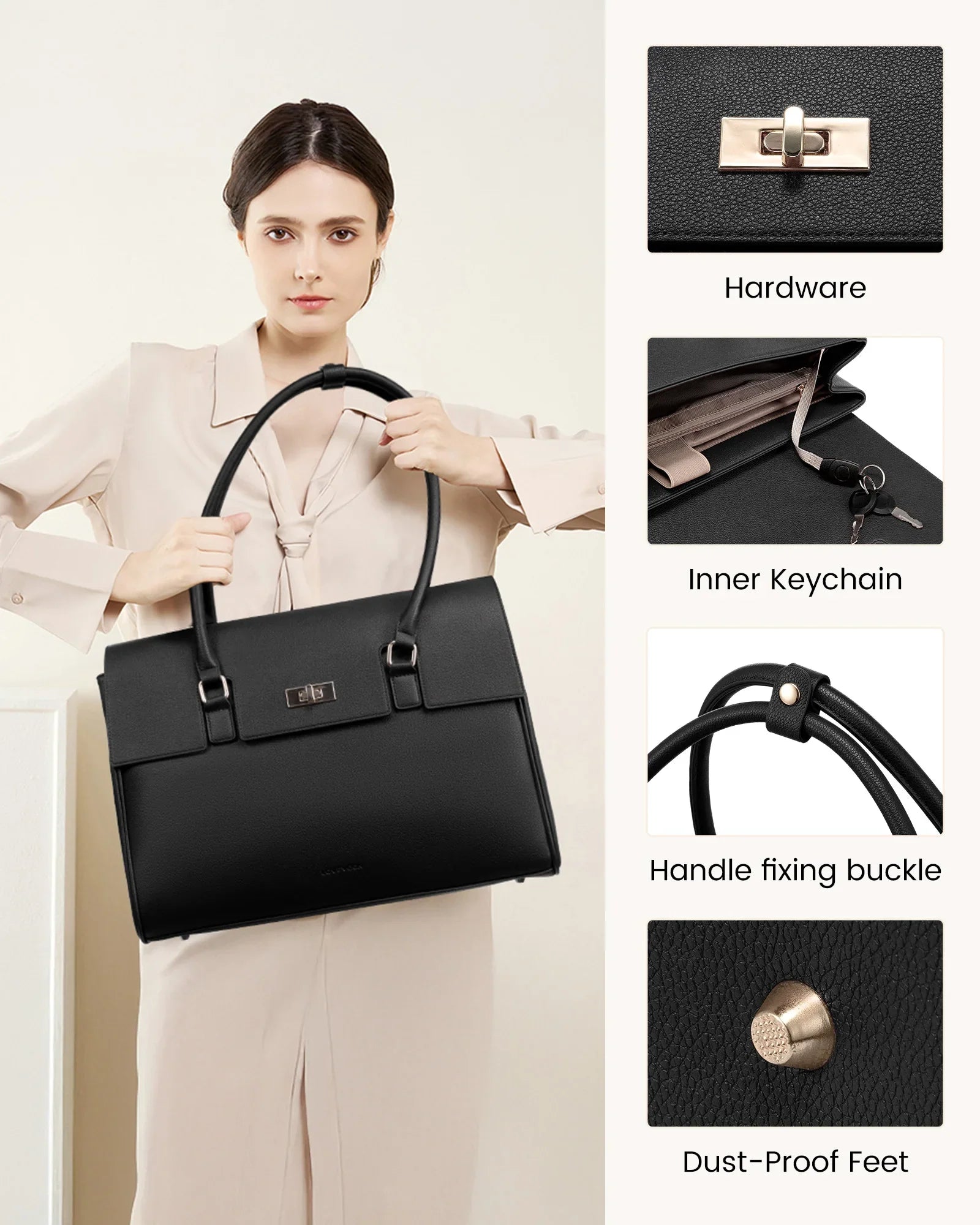 HKM-313363 Waterproof PU Leather Laptop Tote Bag for 15.6 Inch Laptops - Stylish Office Handbag and Messenger Bag