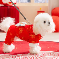 HKM-3134013 Lunar New Year Lion Dance Pet Jumpsuit with Faux Fur Trim and Embroidery