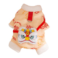 HKM-3134013 Lunar New Year Lion Dance Pet Jumpsuit with Faux Fur Trim and Embroidery