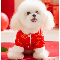 HKM-3134013 Lunar New Year Lion Dance Pet Jumpsuit with Faux Fur Trim and Embroidery