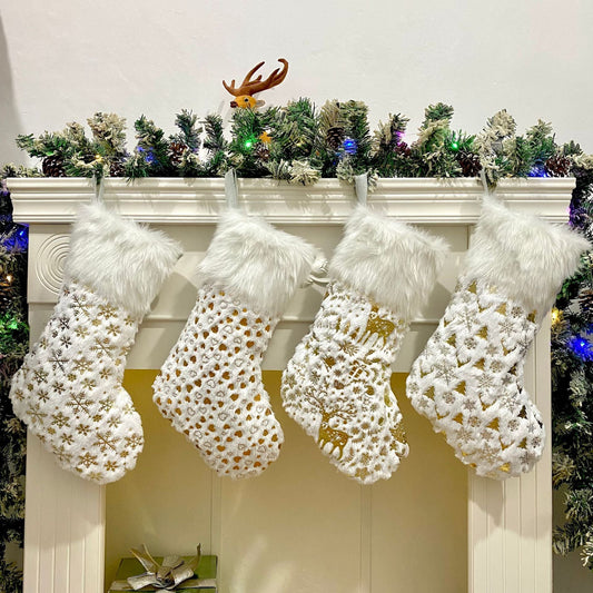 HKM-313427 Plush Christmas Socks Gift Bag - Festive Cloth Decorations for Holiday Cheer