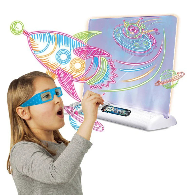 HKM-313555 LED Luminous Drawing Board for Kids with 3D Glasses, Light Effects, and Pen - Ideal Gift for Ages 3 and Up