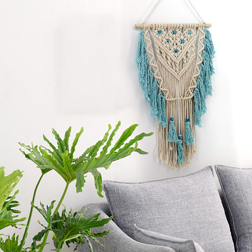 HKM-313811 Beige Hand-Woven Cotton Rope Wall Tapestry – Modern Bohemian Decor (75x45cm)