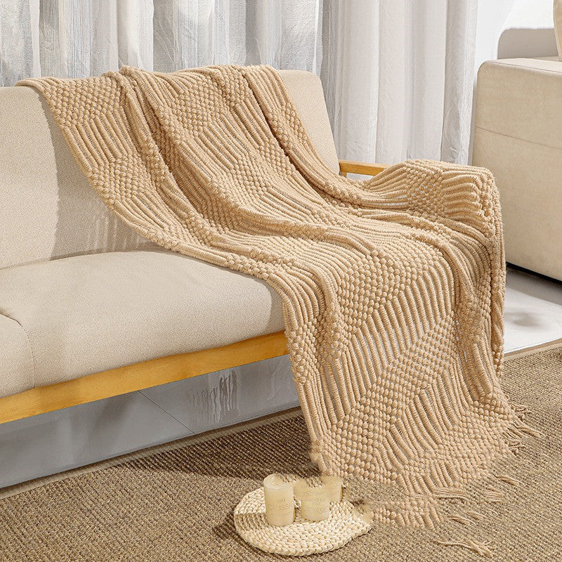 HKM-313811 Solid Color Acrylic Air Conditioning Blanket - Fashionable and Simple Design, 130x170CM, Available in Beige, Gray, Camel, Ginger
