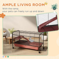 HKM-3138877 48" Large Small Animal Cage with Feeder, Rolling Wheels, Platform, and Ramp for Rabbits and Ferrets