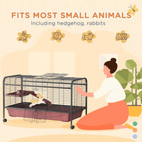 HKM-3138877 48" Large Small Animal Cage with Feeder, Rolling Wheels, Platform, and Ramp for Rabbits and Ferrets
