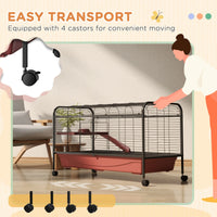 HKM-3138877 48" Large Small Animal Cage with Feeder, Rolling Wheels, Platform, and Ramp for Rabbits and Ferrets