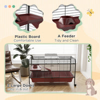 HKM-3138877 48" Large Small Animal Cage with Feeder, Rolling Wheels, Platform, and Ramp for Rabbits and Ferrets