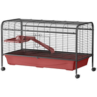 HKM-3138877 48" Large Small Animal Cage with Feeder, Rolling Wheels, Platform, and Ramp for Rabbits and Ferrets