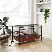 HKM-3138877 48" Large Small Animal Cage with Feeder, Rolling Wheels, Platform, and Ramp for Rabbits and Ferrets
