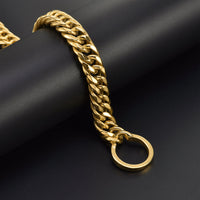 HKM-3142973 Stainless Steel Dog Collar and Leash Set for Bulldogs and Pitbulls - Available in Gold and White