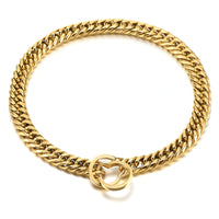HKM-3142973 Stainless Steel Dog Collar and Leash Set for Bulldogs and Pitbulls - Available in Gold and White
