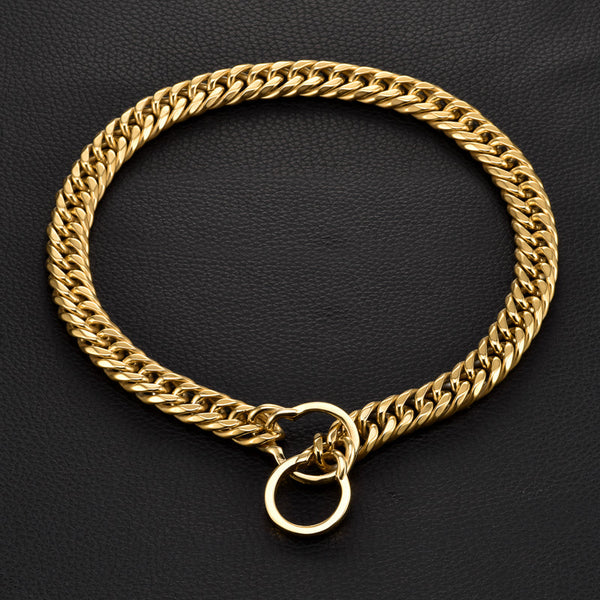 HKM-3142973 Stainless Steel Dog Collar and Leash Set for Bulldogs and Pitbulls - Available in Gold and White