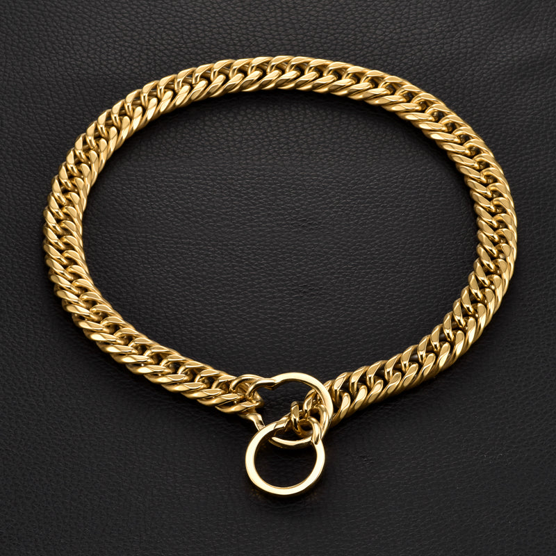 HKM-3142973 Stainless Steel Dog Collar and Leash Set for Bulldogs and Pitbulls - Available in Gold and White