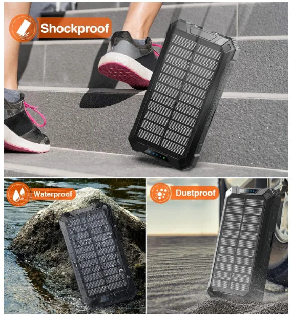 HKM-314323 Outdoor Waterproof Solar Power Bank 20000mAh with Fast Charging Portable Charger for Mobile Devices