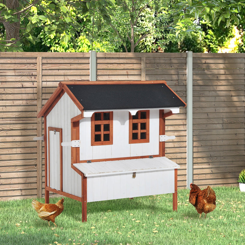 HKM-3144637 Wooden Chicken Coop with Nesting Box, Ramp, and Portable Design for Backyard Poultry Care