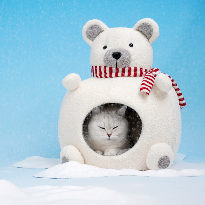 HKM-3145021 Cozy Bear Sponge Cat Nest - Warm and Soft Pet Bed for All Seasons