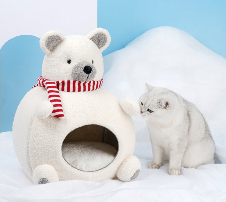HKM-3145021 Cozy Bear Sponge Cat Nest - Warm and Soft Pet Bed for All Seasons