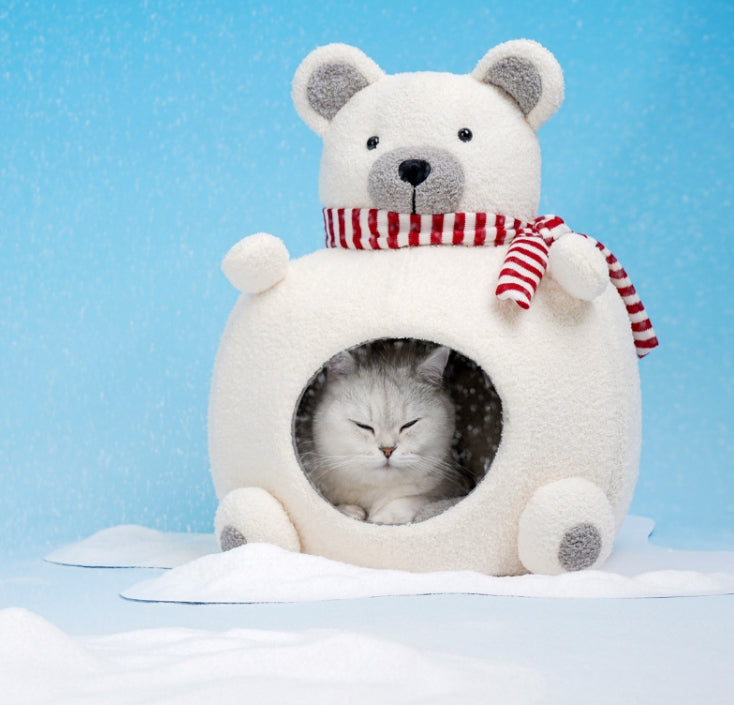HKM-3145021 Cozy Bear Sponge Cat Nest - Warm and Soft Pet Bed for All Seasons