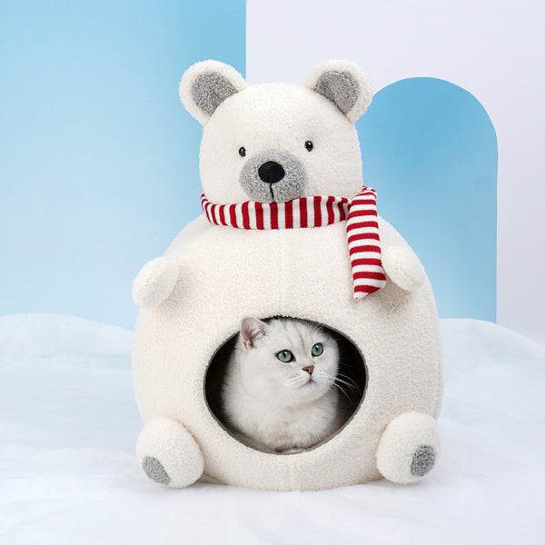 HKM-3145021 Cozy Bear Sponge Cat Nest - Warm and Soft Pet Bed for All Seasons