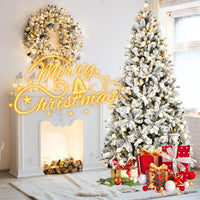 HKM-314579 8ft White Snow Artificial Christmas Tree with LED Light Display