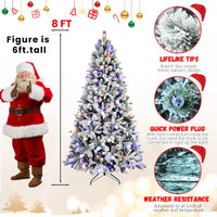 HKM-314579 8ft White Snow Artificial Christmas Tree with LED Light Display