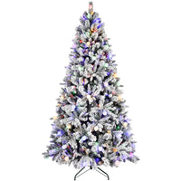 HKM-314579 8ft White Snow Artificial Christmas Tree with LED Light Display