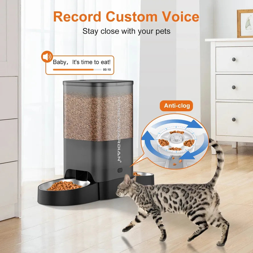HKM-314579 Automatic Smart Pet Feeder with App Control for Two Cats - Elegant Design and Even Food Distribution