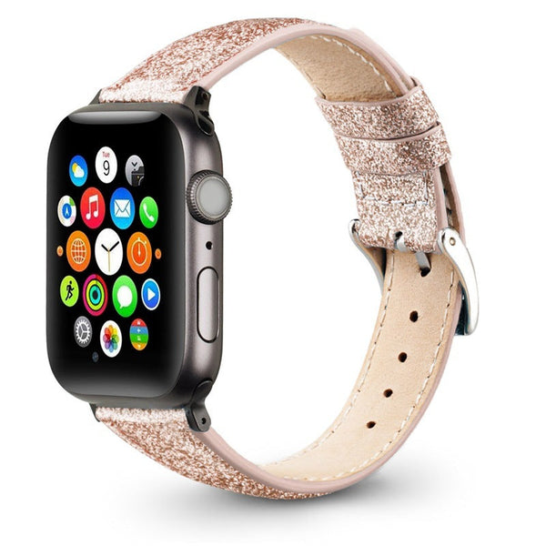 HKM-314643 Glitter Leather Watch Strap Compatible with Apple Watch – Available in Multiple Colors and Sizes