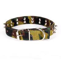 HKM-314835 Camouflage Canvas Dog Collar with Spikes - Adjustable Sizes Available