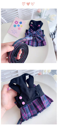 HKM-3149117 Lightweight Purple Plaid Dog Skirt with Leash for Small to Extra Large Breeds