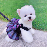 HKM-3149117 Lightweight Purple Plaid Dog Skirt with Leash for Small to Extra Large Breeds