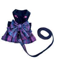 HKM-3149117 Lightweight Purple Plaid Dog Skirt with Leash for Small to Extra Large Breeds