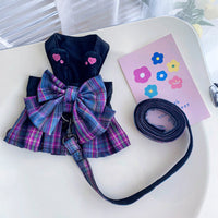 HKM-3149117 Lightweight Purple Plaid Dog Skirt with Leash for Small to Extra Large Breeds