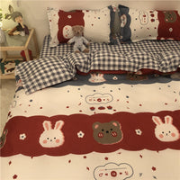 HKM-314963 Cartoon Brushed Washed Cotton 4-Piece Bed Sheet and Duvet Cover Set