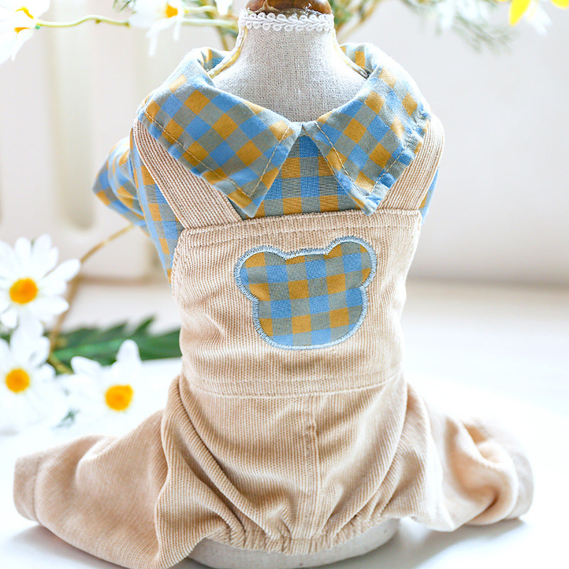 HKM-3151293 Casual Rabbit Check Overalls for Bichon Dogs in Yellow and Pink Checks