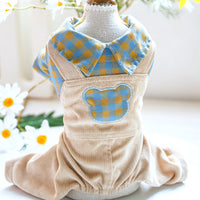 HKM-3151293 Casual Rabbit Check Overalls for Bichon Dogs in Yellow and Pink Checks