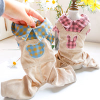 HKM-3151293 Casual Rabbit Check Overalls for Bichon Dogs in Yellow and Pink Checks