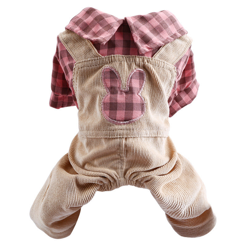 HKM-3151293 Casual Rabbit Check Overalls for Bichon Dogs in Yellow and Pink Checks