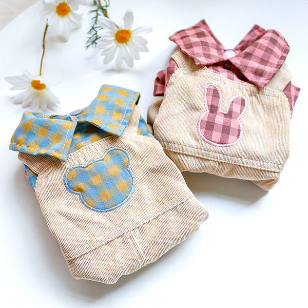HKM-3151293 Casual Rabbit Check Overalls for Bichon Dogs in Yellow and Pink Checks
