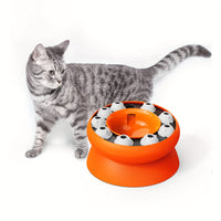 HKM-3151549 Elevated Cat Slow Feeder Bowl - Interactive Puzzle for Dry Food and Snacks, Promotes Healthy Eating Habits