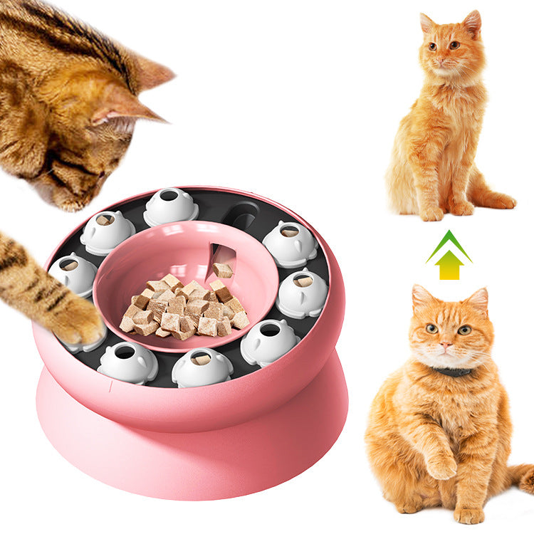 HKM-3151549 Elevated Cat Slow Feeder Bowl - Interactive Puzzle for Dry Food and Snacks, Promotes Healthy Eating Habits