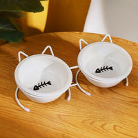 HKM-3152701 Ceramic Cat Food Bowl for Cervical Spine Protection - Automatic Feeding, Single & Double Bowl Options