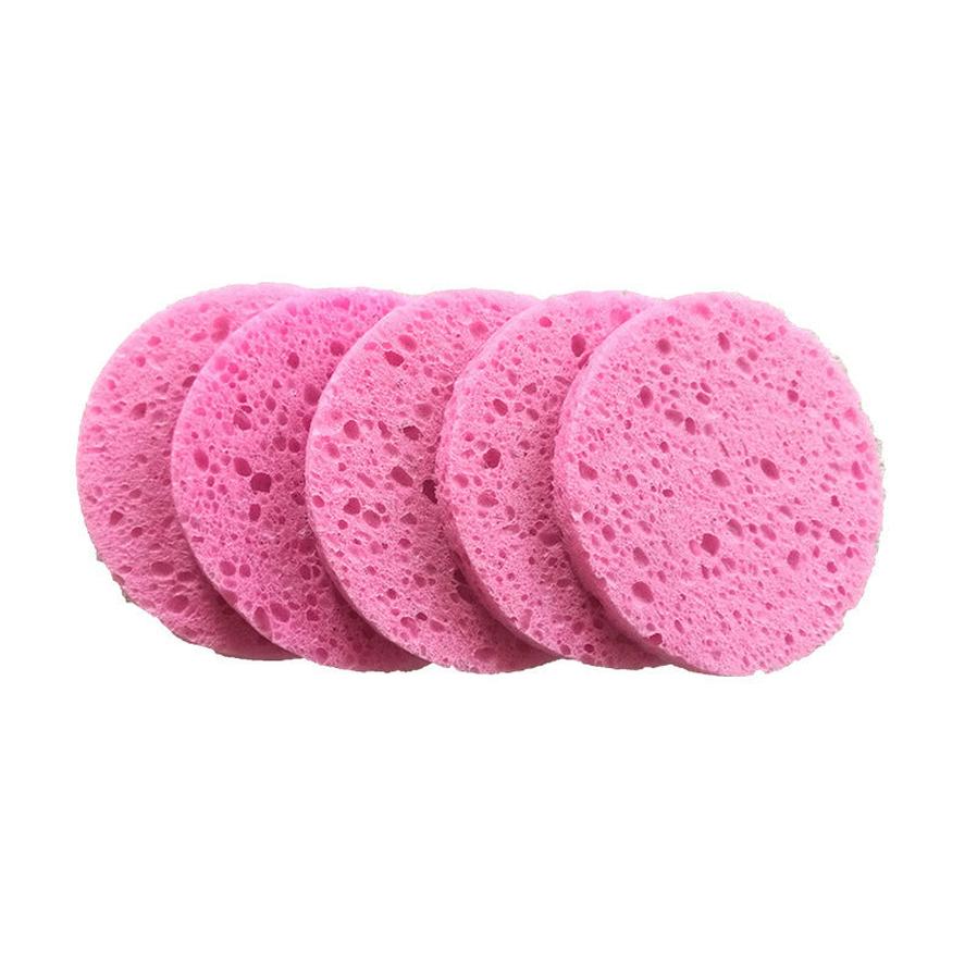 HKM-315347 Round Soft Clean Face Wash Pads – 5pcs of Wood Pulp Cotton, Pink, Φ85×15MM