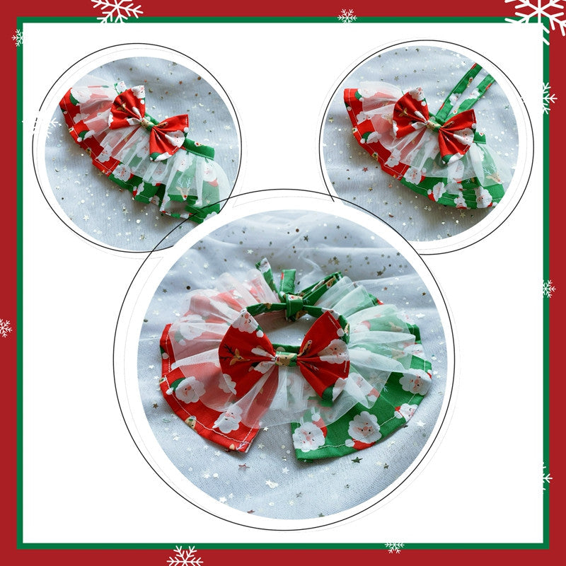 HKM-3154109 Red and Green Christmas Pet Scarf for Medium and Large Dogs - Santa Claus Design