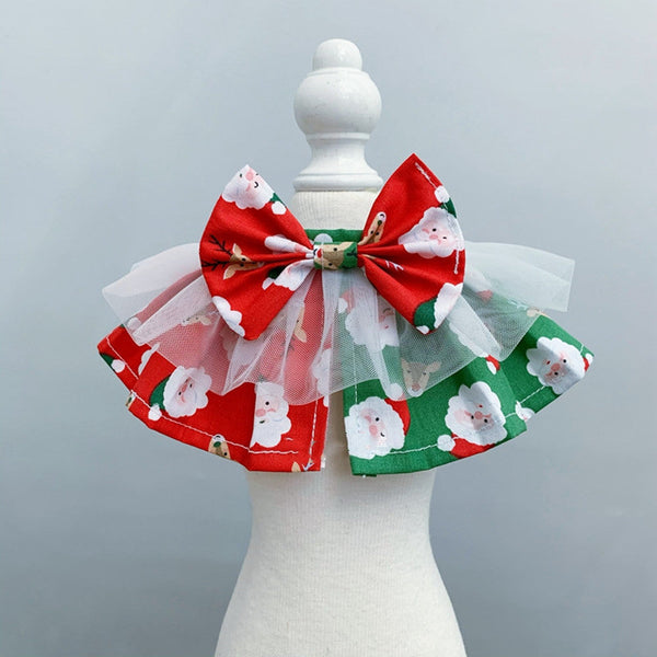 HKM-3154109 Red and Green Christmas Pet Scarf for Medium and Large Dogs - Santa Claus Design