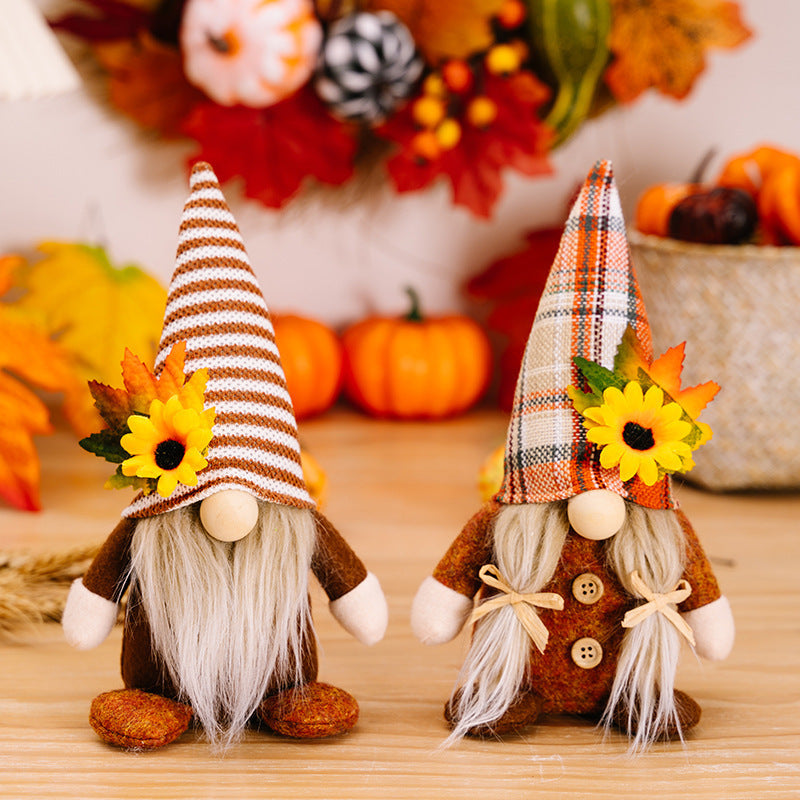 HKM-315411 Faceless Doll Floor Decoration for Thanksgiving with Sunflower and Maple Leaf Accents